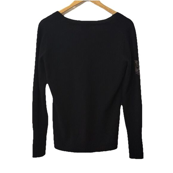 Skull Cashmere By Oats Black 100% Cashmere Knit Sweater Women’s M Rhinestone - Picture 2 of 6